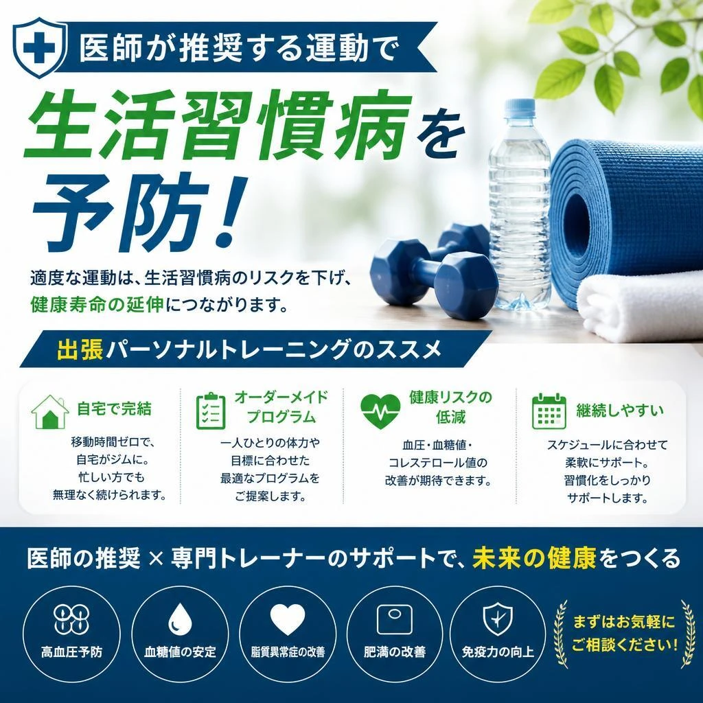 我孫子市の方、注目！医師が推奨する運動で生活習慣病を予防！出張パーソナルトレーニングのススメ|松下フィットネスサービス