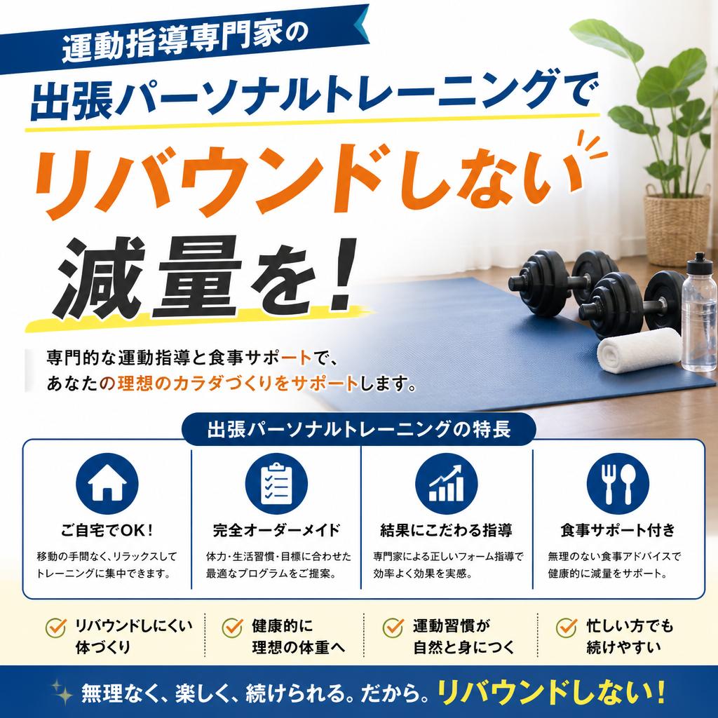 運動指導専門家の出張パーソナルトレーニングでリバウンドしない減量を！